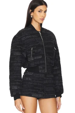 All Over Embroidery Zip Front Bomber Jacket