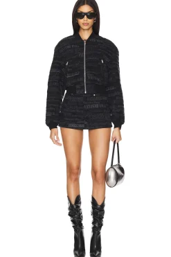 All Over Embroidery Zip Front Bomber Jacket