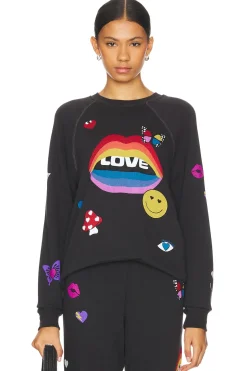 Anela Crew Neck Raglan Pullover Love Collage