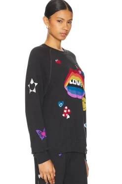 Anela Crew Neck Raglan Pullover Love Collage