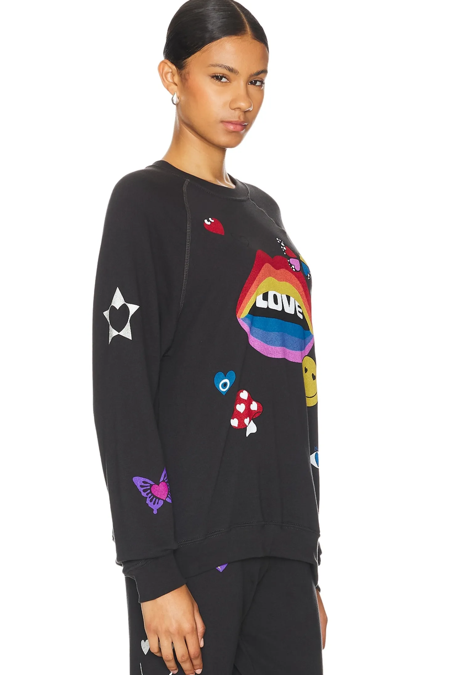 Anela Crew Neck Raglan Pullover Love Collage