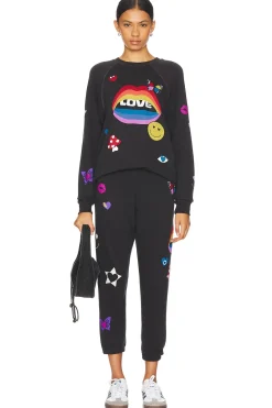 Anela Crew Neck Raglan Pullover Love Collage