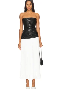 Arie Faux Leather Bustier Midi Dress
