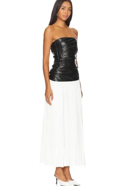 Arie Faux Leather Bustier Midi Dress