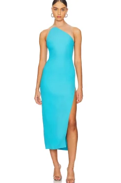 Asymmetric Neckline Midi Dress