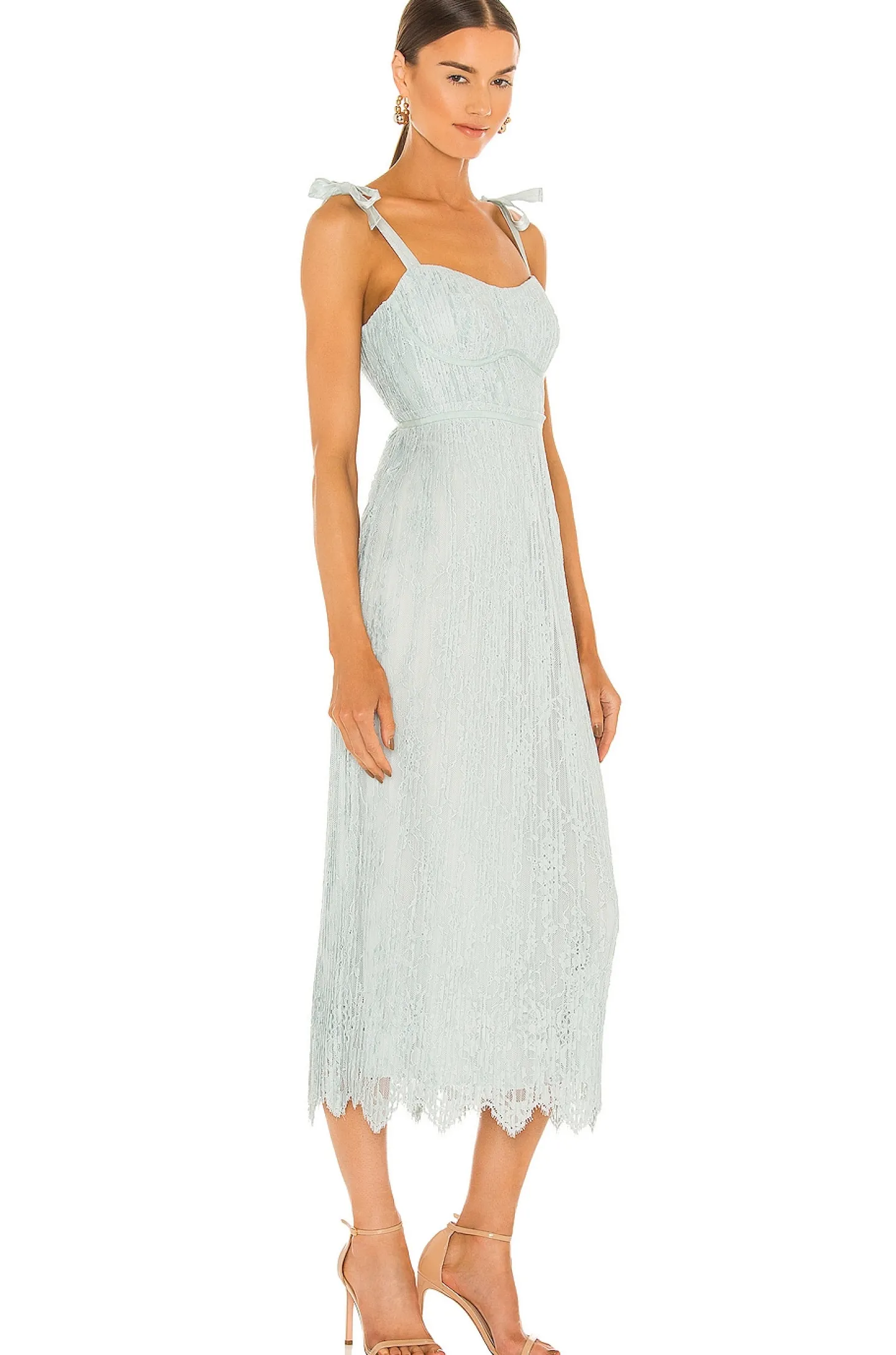 Bonnie Silk Lace Plisse Strapless Bustier Midi Dress