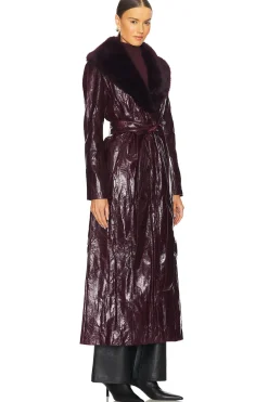 Bordeaux Faux Fur Collar Coat