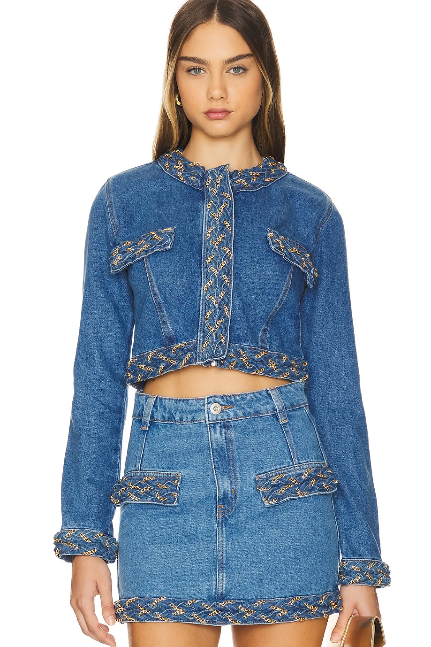 Braided Denim Cropped Jacket