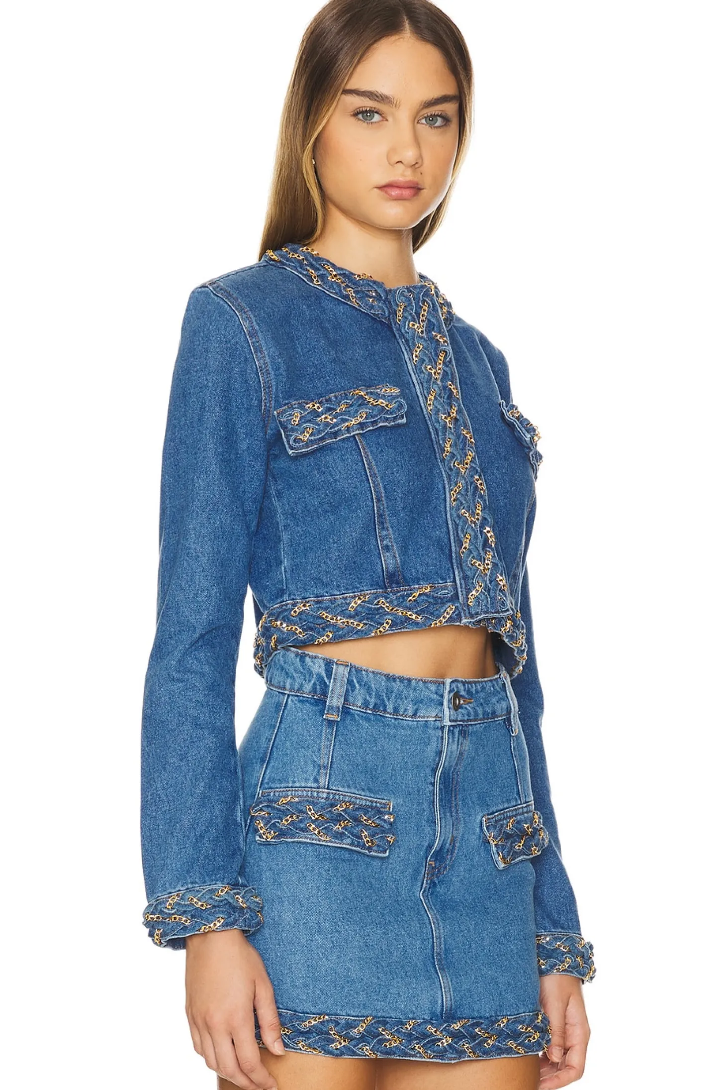Braided Denim Cropped Jacket