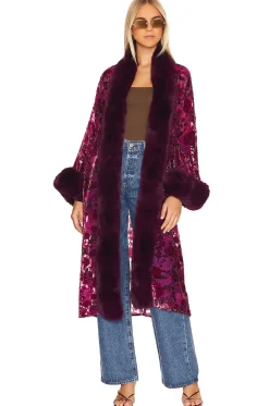 Burnout Velvet Faux Fur Coat