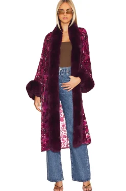 Burnout Velvet Faux Fur Coat
