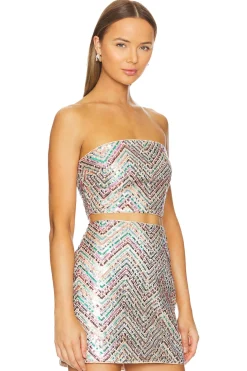 Chevron Sequins Strapless Top