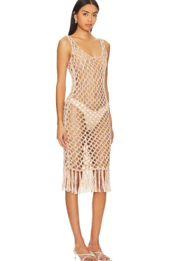 Coral Crotchet Midi Dress