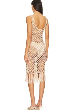 Coral Crotchet Midi Dress