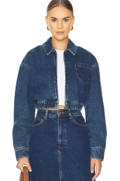 Cropped Bomber Denim Jacket