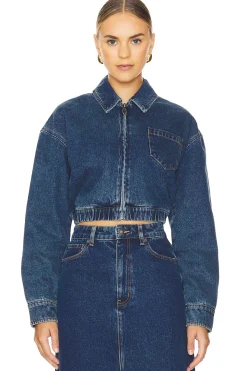 Cropped Bomber Denim Jacket