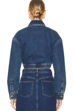 Cropped Bomber Denim Jacket