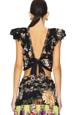 Deep V Frill Short Sleeve Top