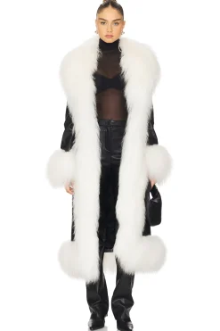 Dorothy Leather Maxi Coat With Fur Trim