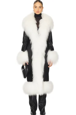 Dorothy Leather Maxi Coat With Fur Trim