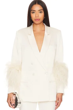 Doubleface Satin Broad Shoulder Blazer W Ostrich