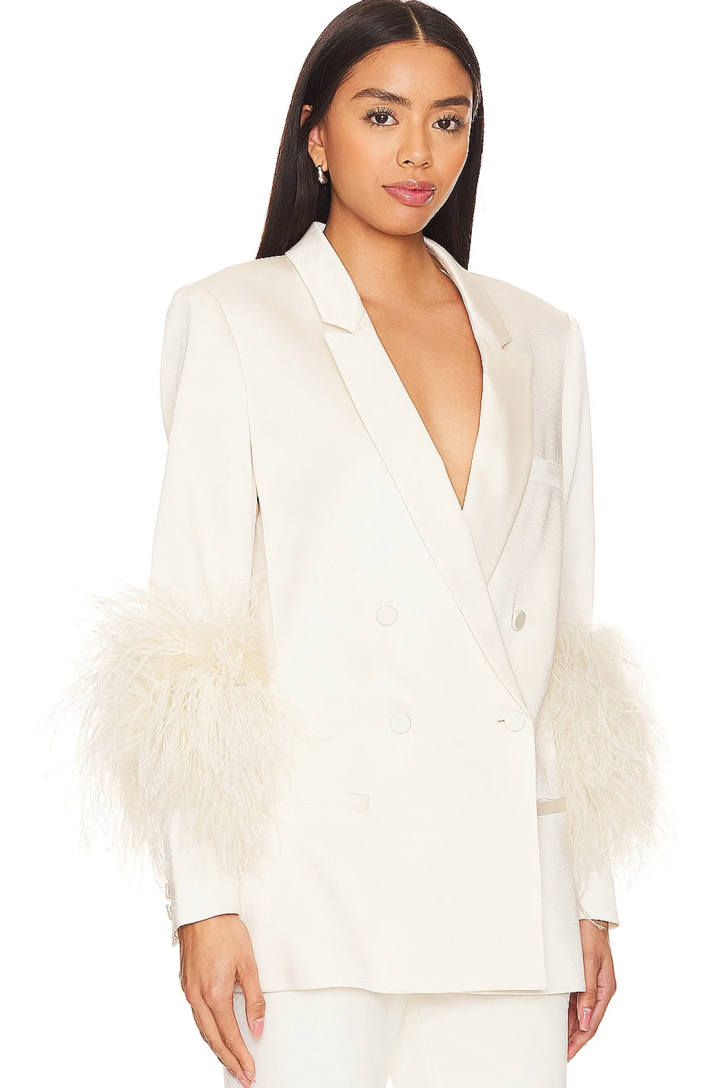 Doubleface Satin Broad Shoulder Blazer W Ostrich