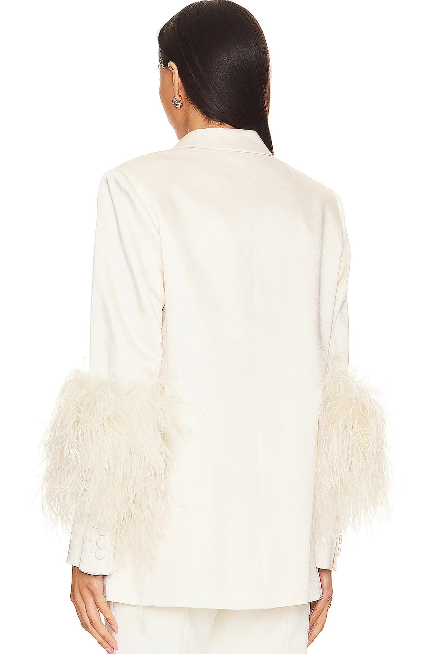 Doubleface Satin Broad Shoulder Blazer W Ostrich