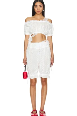 Embroidered Ruched Crop Top