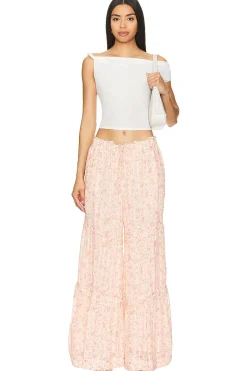 Emmaline Tiered Pull On Pant In Peach Combo