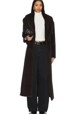 Faux Fur Long Line Belted Coat