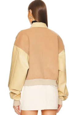 Faux Leather & Wool Blend Bomber