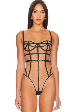 Faux Leather Caged Bodysuit