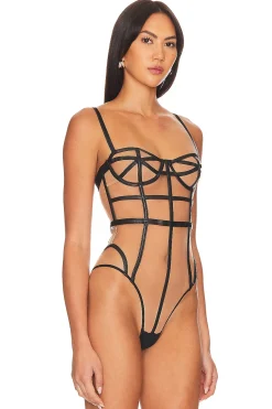 Faux Leather Caged Bodysuit