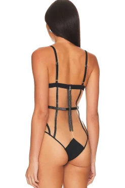 Faux Leather Caged Bodysuit