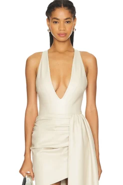 Faux Leather Plunge Neck Bodysuit