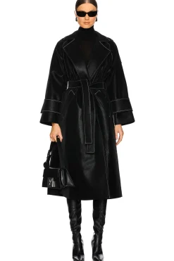 Faux Leather Stitch Trenchcoat