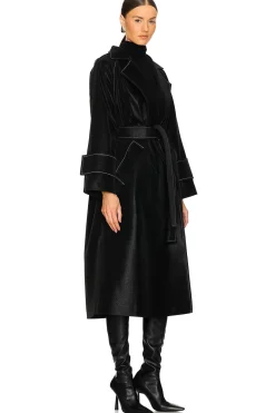 Faux Leather Stitch Trenchcoat