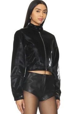 Faux Patent Leather Cropped Moto Jacket