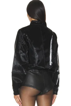 Faux Patent Leather Cropped Moto Jacket