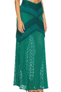 Fringe Trim Maxi Skirt