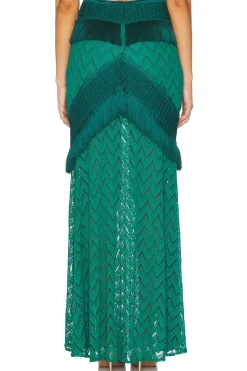 Fringe Trim Maxi Skirt