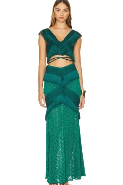 Fringe Trim Maxi Skirt