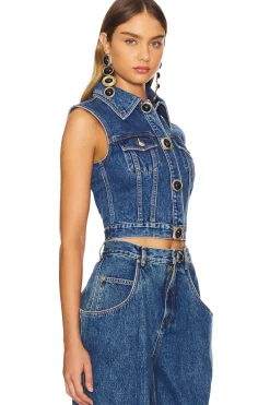 Gemstone Button Denim Gilet