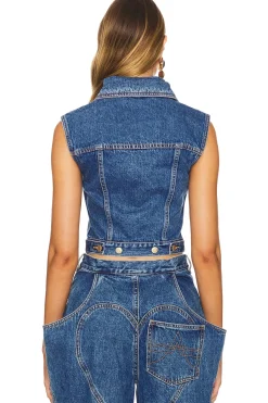 Gemstone Button Denim Gilet