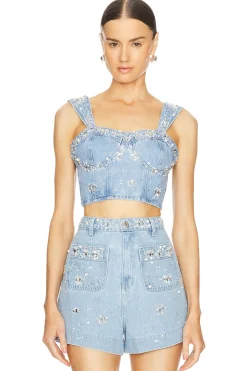 Hand-Beaded Denim Top