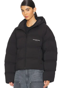 Jacquard Channel Cropped Hooded Puffer