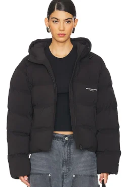 Jacquard Channel Cropped Hooded Puffer