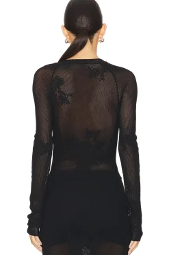 Lace Pointelle Long Sleeve Top