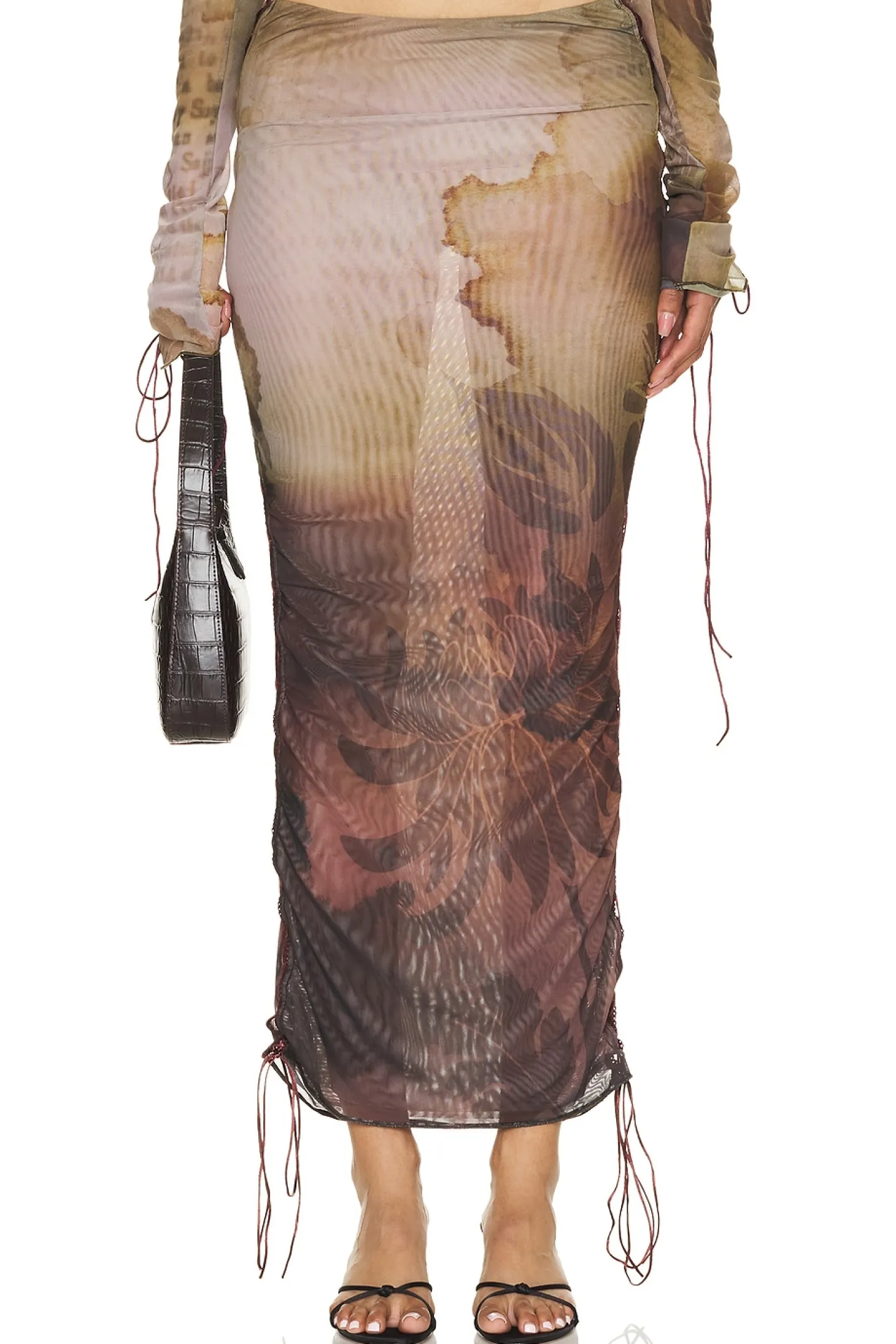 Lace Up Printed Maxi Skirt