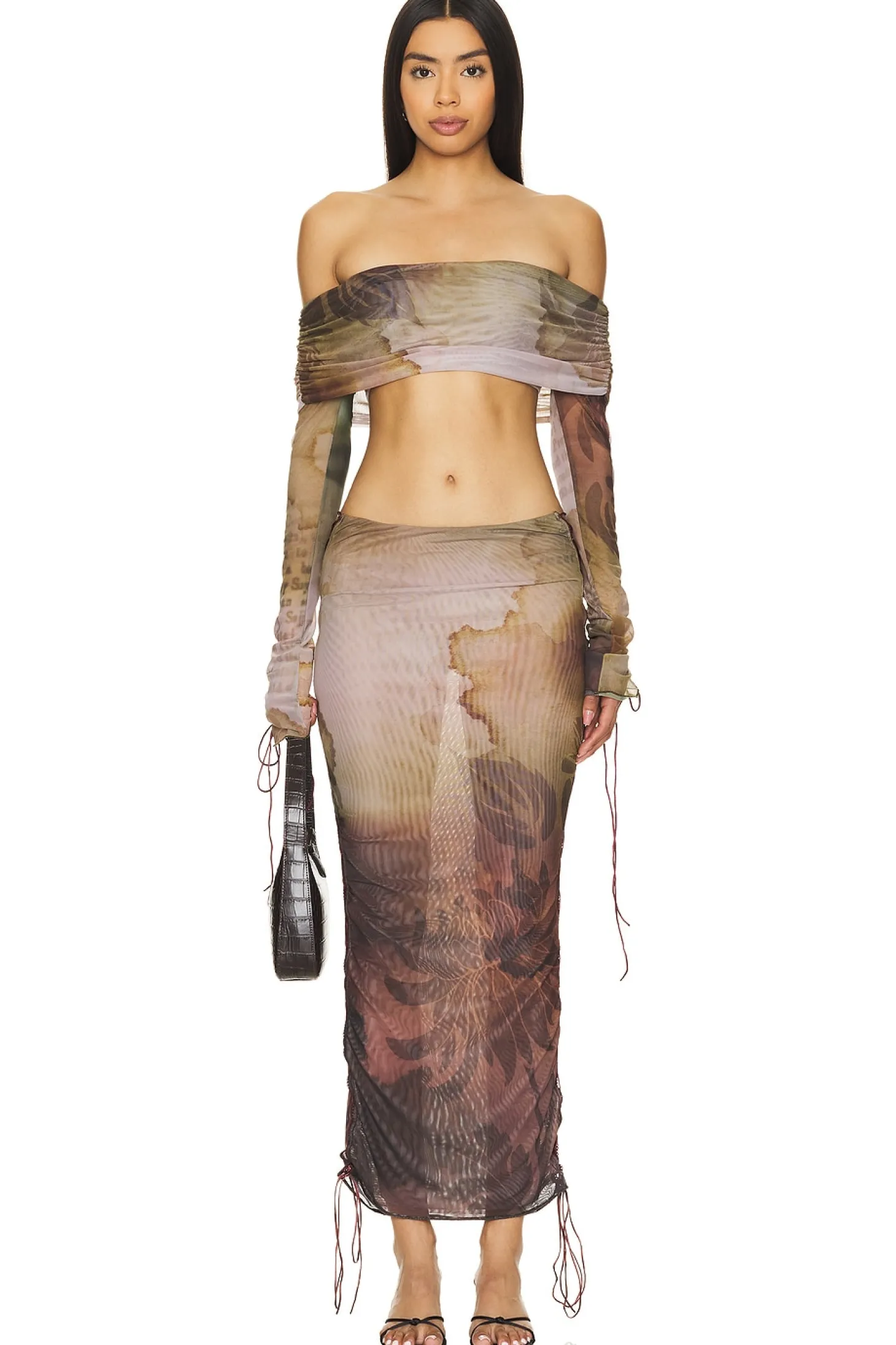 Lace Up Printed Maxi Skirt